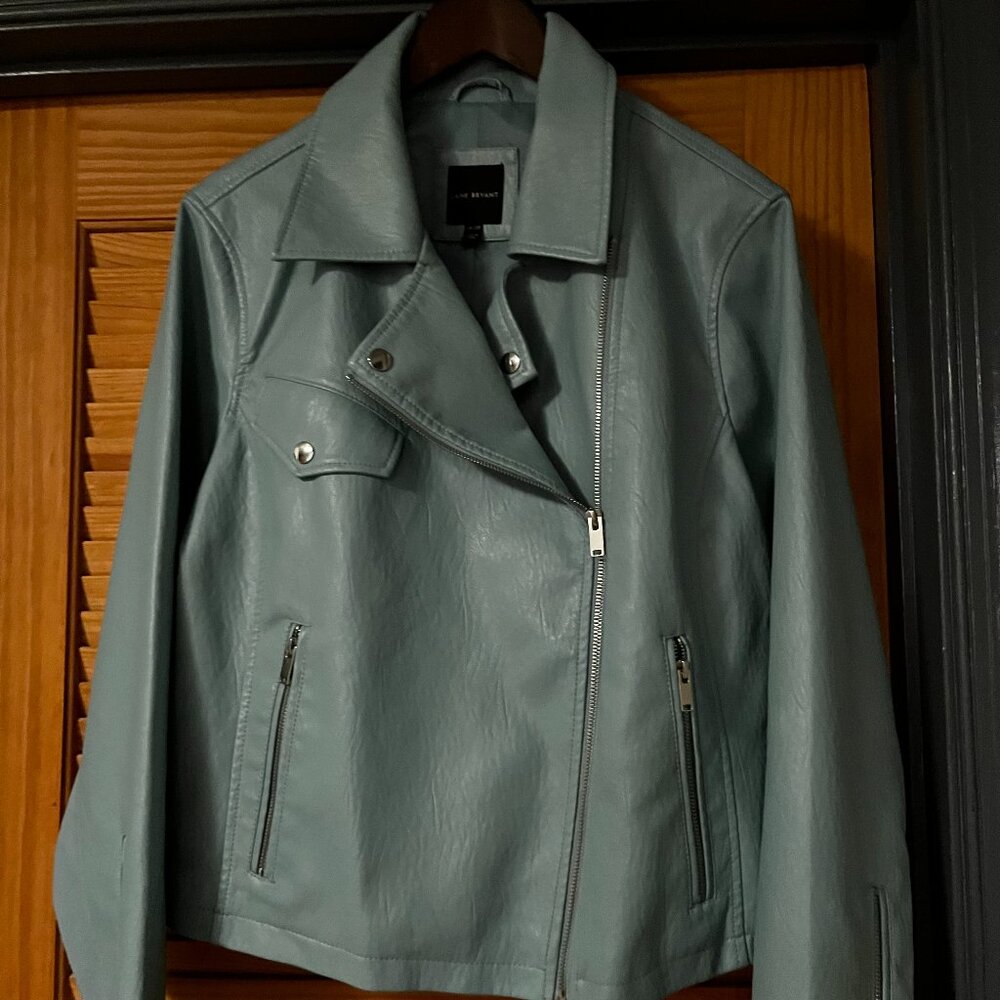 Green/light blue faux leather jacket